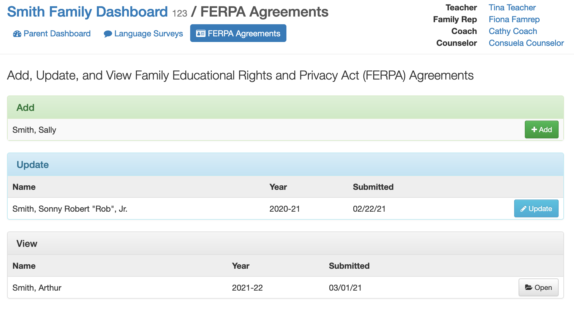 FERPA Agreements list