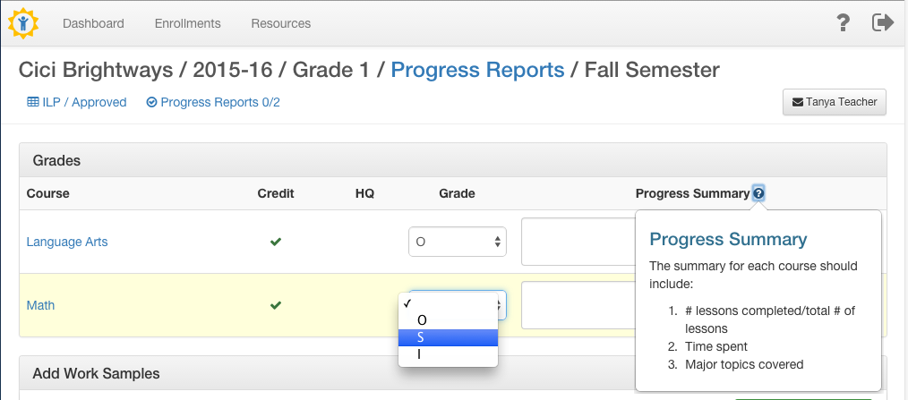grades screenshot