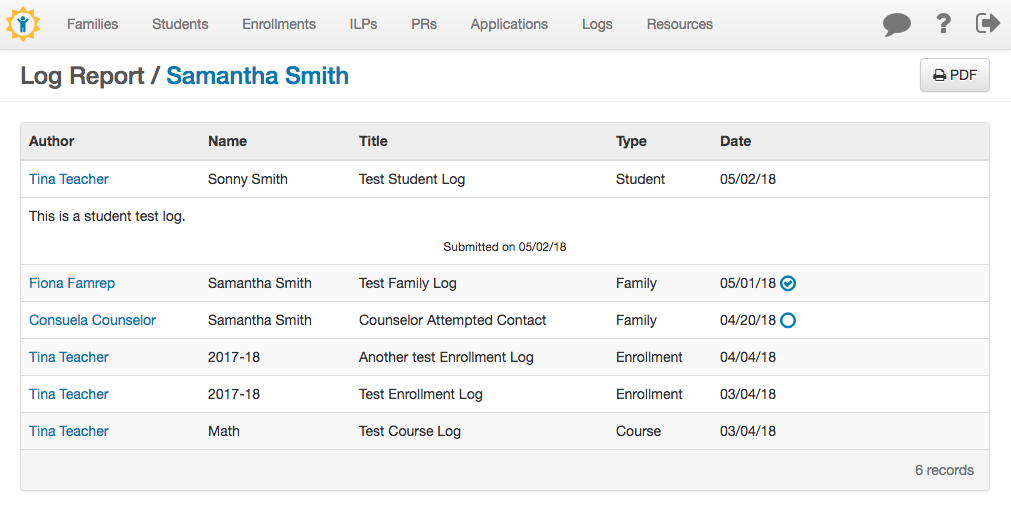 Family log report